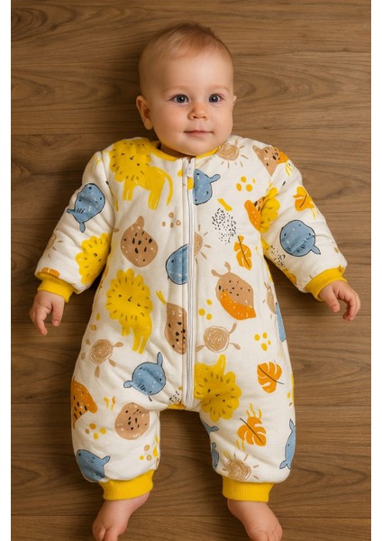 Laura Baby Aslan Desenli Uzun Kollu Erkek Bebek Uyku Tulumu (Pijama Tulum)