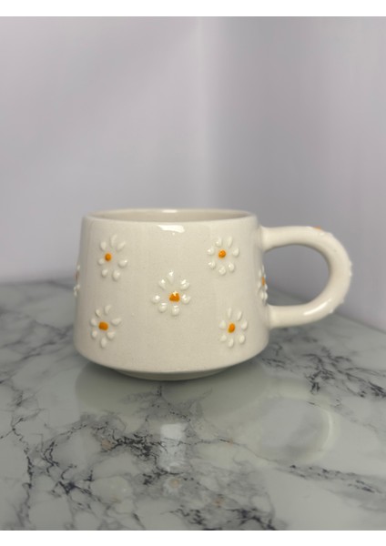 Seramik El Yapımı Papatya Desenli Bardak | Yelkovanstudio