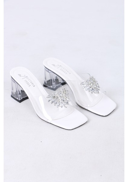 Şeffaf Taş Detaylı Kalın Topuklu Terlik modelleri