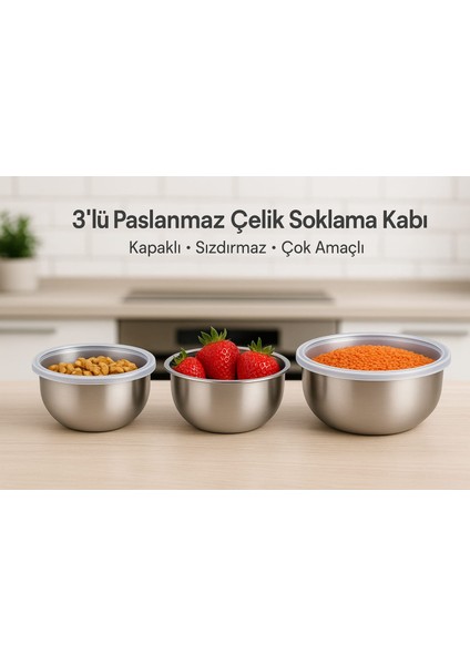 3'lü Çelik Saklama Kabı 12-14-16 cm 6 Parça fiyatları