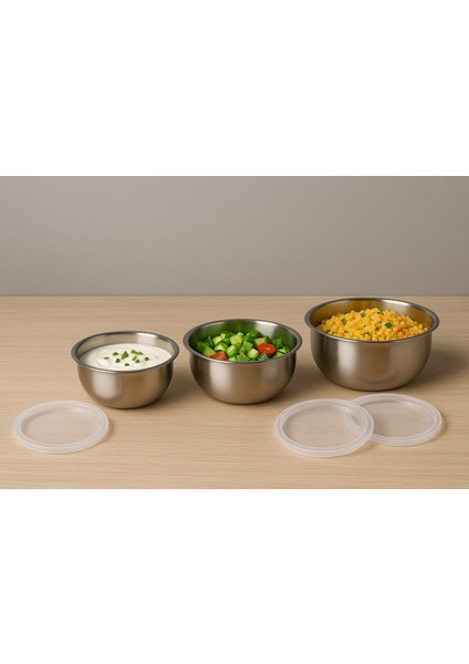 3'lü Çelik Saklama Kabı 12-14-16 cm 6 Parça modelleri