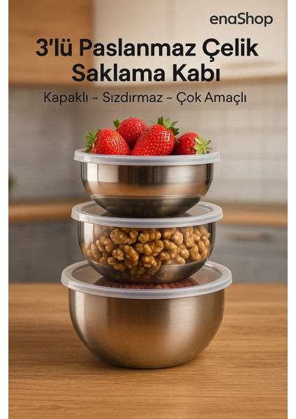 3'lü Çelik Saklama Kabı 12-14-16 cm 6 Parça