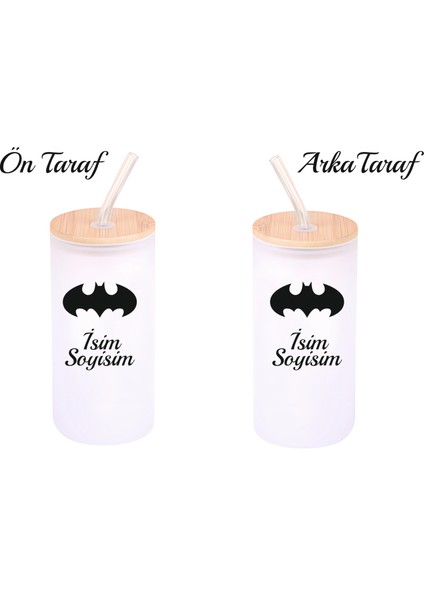 Kişiye Özel Batman Temalı Buzlu Pipetli Cam Suluk