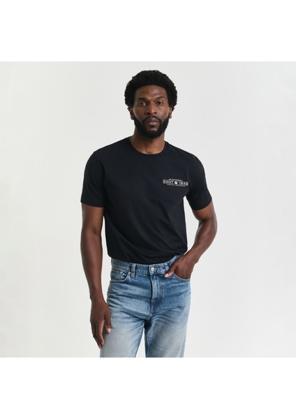 Erkek Siyah Regular Fit Bisiklet Yaka Logolu T-Shirt