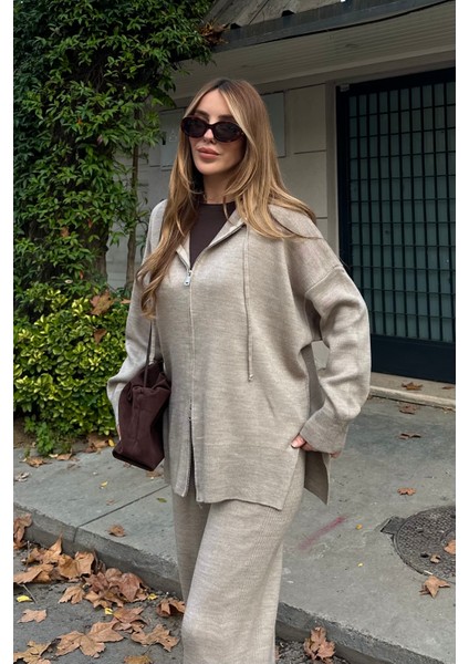 Vizon Fermuarlı Kapüşonlu Triko Takım - 0511 fiyatları