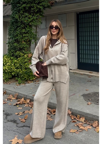 Vizon Fermuarlı Kapüşonlu Triko Takım - 0511 modelleri