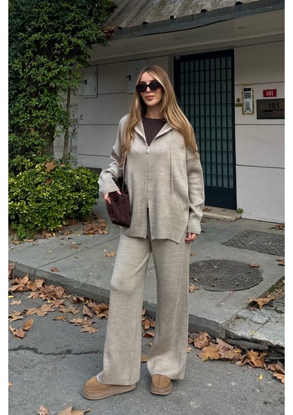 Vizon Fermuarlı Kapüşonlu Triko Takım - 0511 fırsatları