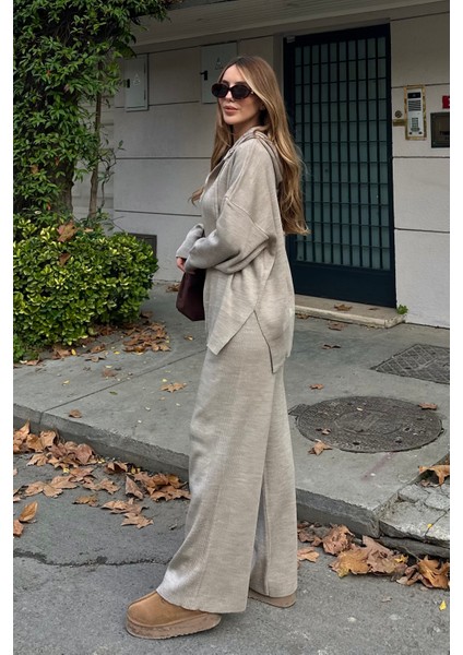 Vizon Fermuarlı Kapüşonlu Triko Takım - 0511 indirimleri