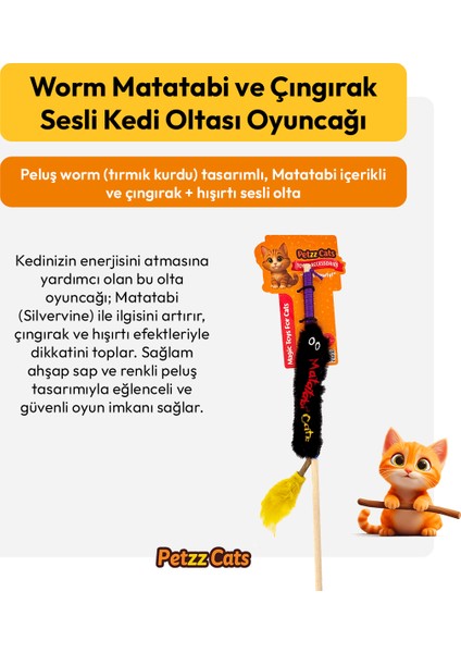 Petzzcats Worm Matatabi ve Çıngırak Sesli Kedi Oltası Oyuncağı Siyah 42 cm fiyatları