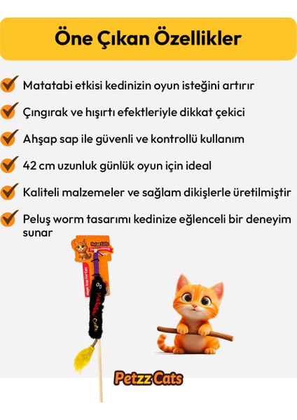 Petzzcats Worm Matatabi ve Çıngırak Sesli Kedi Oltası Oyuncağı Siyah 42 cm modelleri