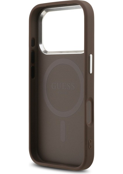 iPhone 17 Pro Uyumlu Kılıf Guess Lisanslı M-Safe Özellikli 4g Klasik Yazı Logolu Kapak Kahverengi