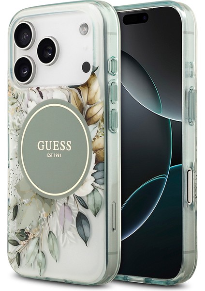 iPhone 17 Pro Max Uyumlu Kılıf Guess Lisanslı M-Safe Şarj Özellikli Flower Tonal Circle Kapak Yeşil