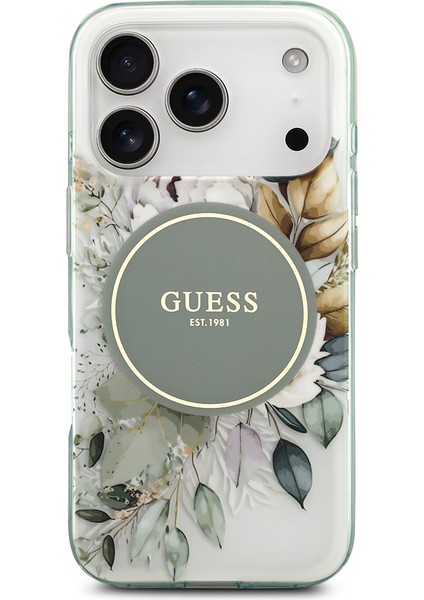 iPhone 17 Pro Max Uyumlu Kılıf Guess Lisanslı M-Safe Şarj Özellikli Flower Tonal Circle Kapak Yeşil modelleri