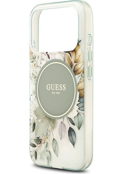iPhone 17 Pro Max Uyumlu Kılıf Guess Lisanslı M-Safe Şarj Özellikli Flower Tonal Circle Kapak Yeşil