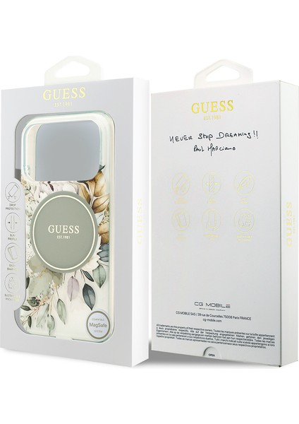 iPhone 17 Pro Max Uyumlu Kılıf Guess Lisanslı M-Safe Şarj Özellikli Flower Tonal Circle Kapak Yeşil