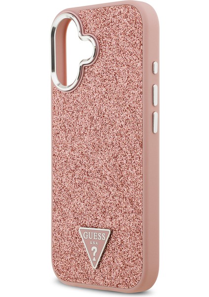 iPhone 17 Uyumlu Kılıf Guess Lisanslı M-Safeli Metal Kamera Çerçeveli Üçgen Logolu Glitter Pembe