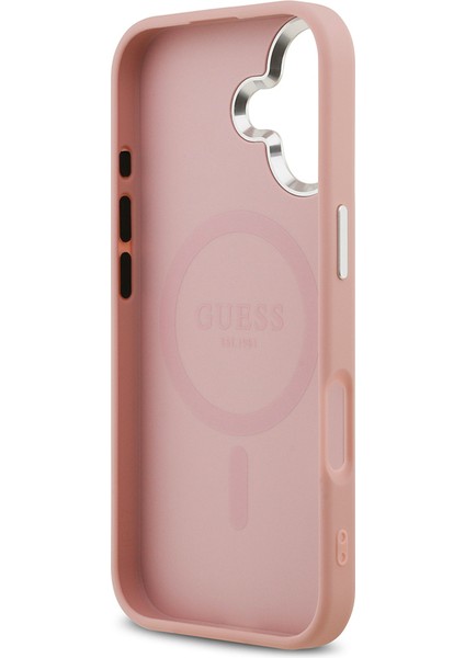 iPhone 17 Uyumlu Kılıf Guess Lisanslı M-Safeli Metal Kamera Çerçeveli Üçgen Logolu Glitter Pembe