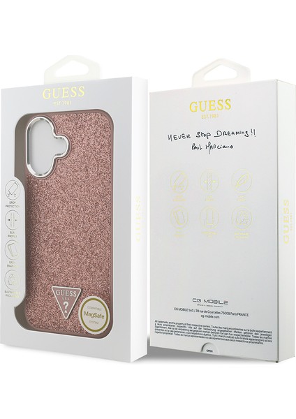 iPhone 17 Uyumlu Kılıf Guess Lisanslı M-Safeli Metal Kamera Çerçeveli Üçgen Logolu Glitter Pembe