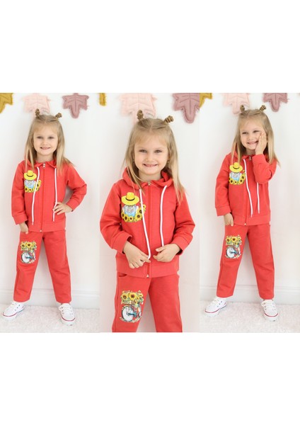 Kapüşonlu Papatya-Kız Baskı 2 Iplik Takım