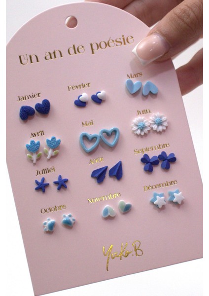 12 Çift Seramik Küpe Setiyıl Temalı Mavi