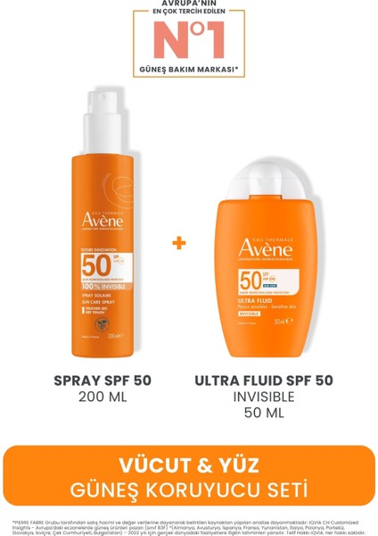 Vücut & Yüz Güneş Koruyucu Seti (Spray Spf 50 200 ml + Ultra Fluid Spf 50 Invisible 50 Ml)