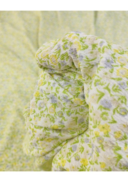 Sarı Lila Çiçekli Bürümcüklü Jarse En: 150 cm