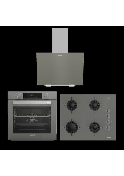 Gri Uygun Cam Ankastre Set