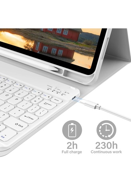 Apple iPad 11. Nesil A16 2025 / 10. Nesil Uyumlu Tablet Klavyeli Kılıf Kablosuz Bluetooth Özellikli Manyetik Standlı Q Kalem Bölmeli Klavyeli Tablet Kılıfı
