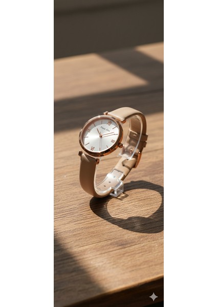 Kadın Kol Saati Bakır Renk, Gümüş Kadran - Şık Pembe Deri Kordon, 2 Yıl Garantili fiyatları