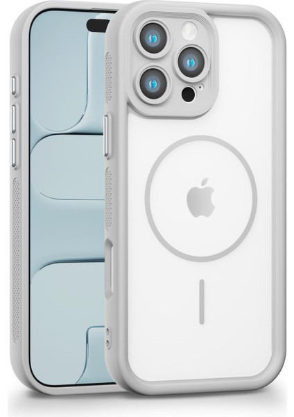 iPhone 16 Pro Uyumlu Kamera Korumalı Magsafe Wireless Şarj Özellikli Mat Silikon Gri Renkli Silikon Telefon Kılıfı