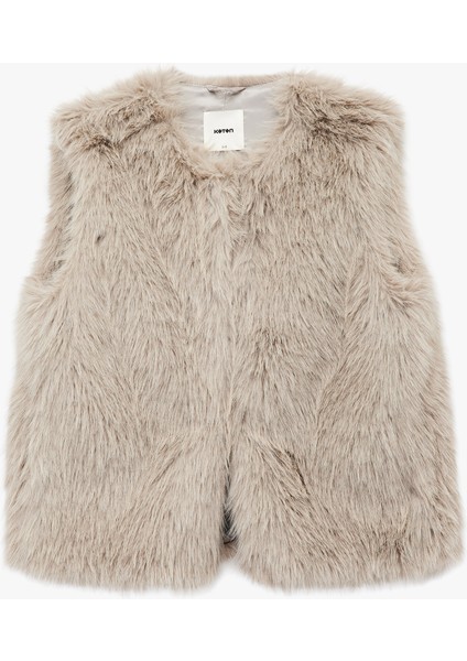 Düğmeli Bisiklet Yaka Kolsuz Suni Kürk Crop Yelek modelleri