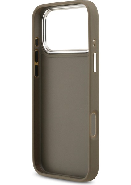 iPhone 17 Pro Max Uyumlu Kılıf Guess Orjinal Lisanslı Grained 4g Metal Büyük Logolu Kapak Kahverengi
