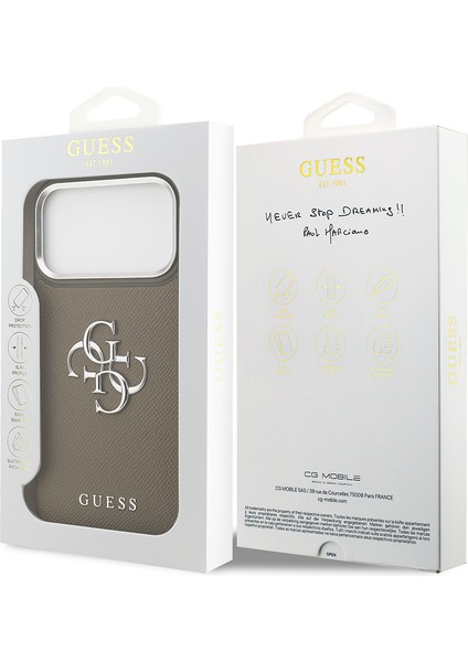 iPhone 17 Pro Max Uyumlu Kılıf Guess Orjinal Lisanslı Grained 4g Metal Büyük Logolu Kapak Kahverengi