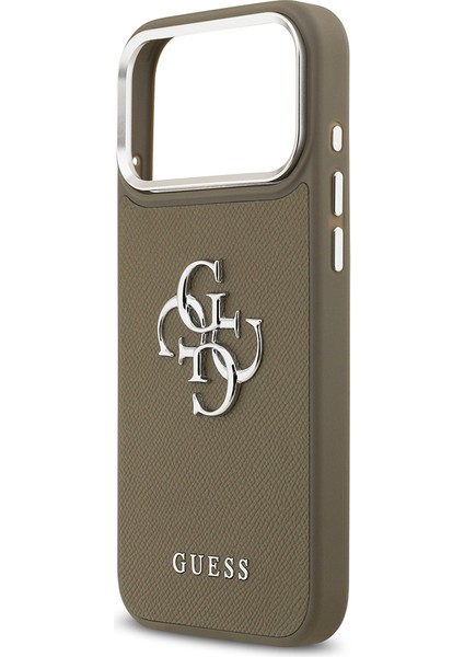 iPhone 17 Pro Max Uyumlu Kılıf Guess Orjinal Lisanslı Grained 4g Metal Büyük Logolu Kapak Kahverengi