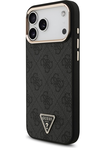 iPhone 17 Pro Max Uyumlu Kılıf Guess Lisanslı M-Safeli Taşlı Üçgen Logo 4g Desenli Kapak Siyah fiyatları
