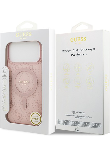 iPhone 17 Pro Uyumlu Kılıf Guess Lisanslı M-Safeli Iml Baskılı Klasik Logolu 4g Desenli Kapak Pembe