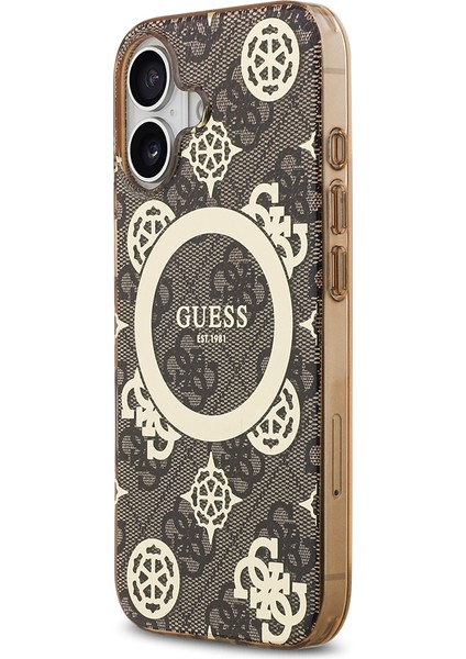 iPhone 17 Uyumlu Kılıf Guess Lisanslı M-Safeli Iml Peony ve 4g Desenli Klasik Logolu Kahverengi fiyatları