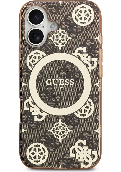 iPhone 17 Uyumlu Kılıf Guess Lisanslı M-Safeli Iml Peony ve 4g Desenli Klasik Logolu Kahverengi modelleri