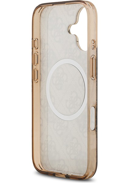 iPhone 17 Uyumlu Kılıf Guess Lisanslı M-Safeli Iml Peony ve 4g Desenli Klasik Logolu Kahverengi