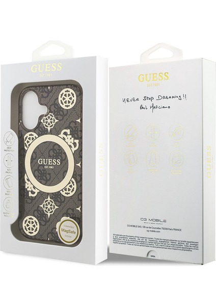 iPhone 17 Uyumlu Kılıf Guess Lisanslı M-Safeli Iml Peony ve 4g Desenli Klasik Logolu Kahverengi