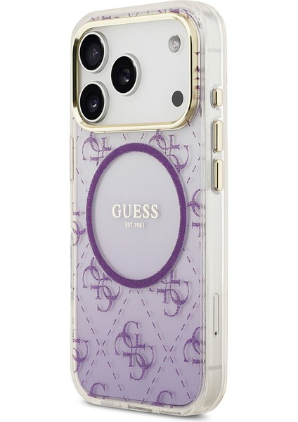 iPhone 17 Pro Uyumlu Kılıf Guess Lisanslı M-Safe Şarj Özellikli 4g Desenli Simli Silikon Kapak Mor fiyatları