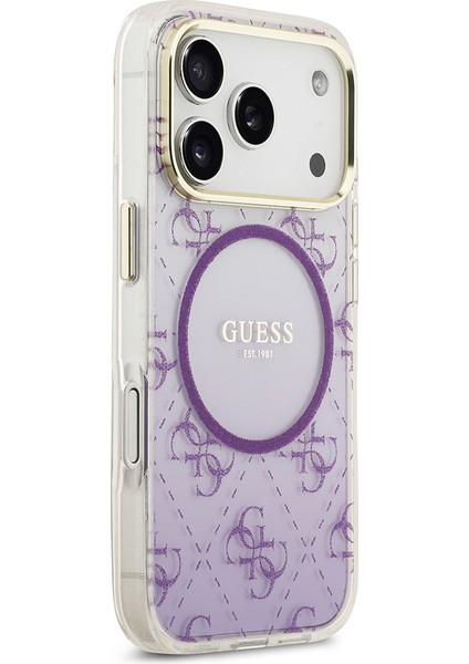 iPhone 17 Pro Uyumlu Kılıf Guess Lisanslı M-Safe Şarj Özellikli 4g Desenli Simli Silikon Kapak Mor fırsatları