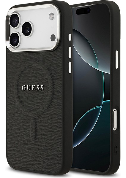 iPhone 17 Pro Max Uyumlu Kılıf Guess Lisanslı M-Safe Özellikli Klasik Yazı Logolu Pu Kapak Siyah