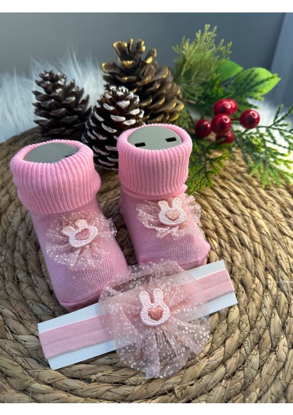 Kız Bebek Süslü Çorap Bandana Set