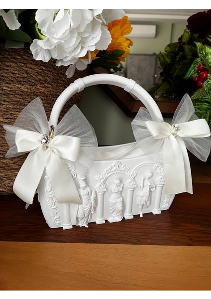 Gelin Çantası Taşlı Fiyonklu Beyaz Çanta fiyatları