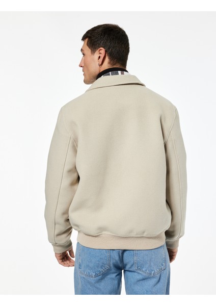 Uzun Kollu Cepli Fermuarlı Gömlek Yaka Kışlık Kaşe Bomber Ceket indirimleri