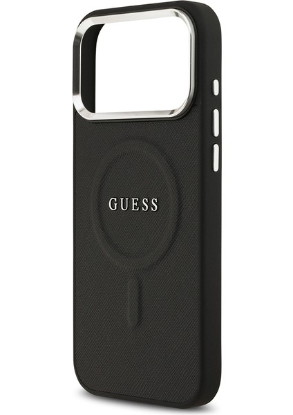 iPhone 17 Pro Max Uyumlu Kılıf Guess Lisanslı M-Safe Özellikli Klasik Yazı Logolu Pu Kapak Siyah