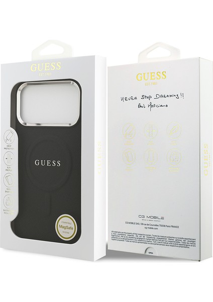 iPhone 17 Pro Max Uyumlu Kılıf Guess Lisanslı M-Safe Özellikli Klasik Yazı Logolu Pu Kapak Siyah
