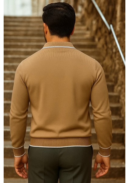 Erkek Trend Fermuarlı Uzun Kollu Camel Polo Yaka Kazak indirimleri