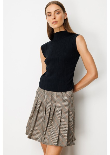 Kadın Yanları Büzgülü Kolsuz Triko Kazak 65355 Siyah